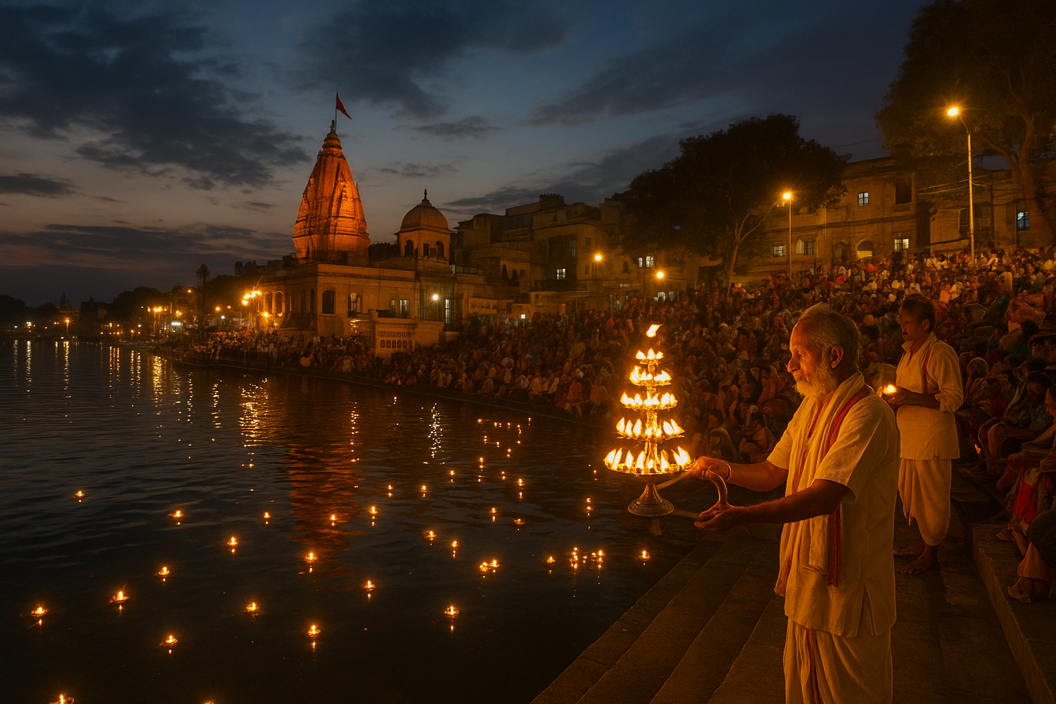 Ghat Aarti in Ujjain - Evening prayer ceremony on the banks of Shipra River, near Nirvana Boutique Hotel